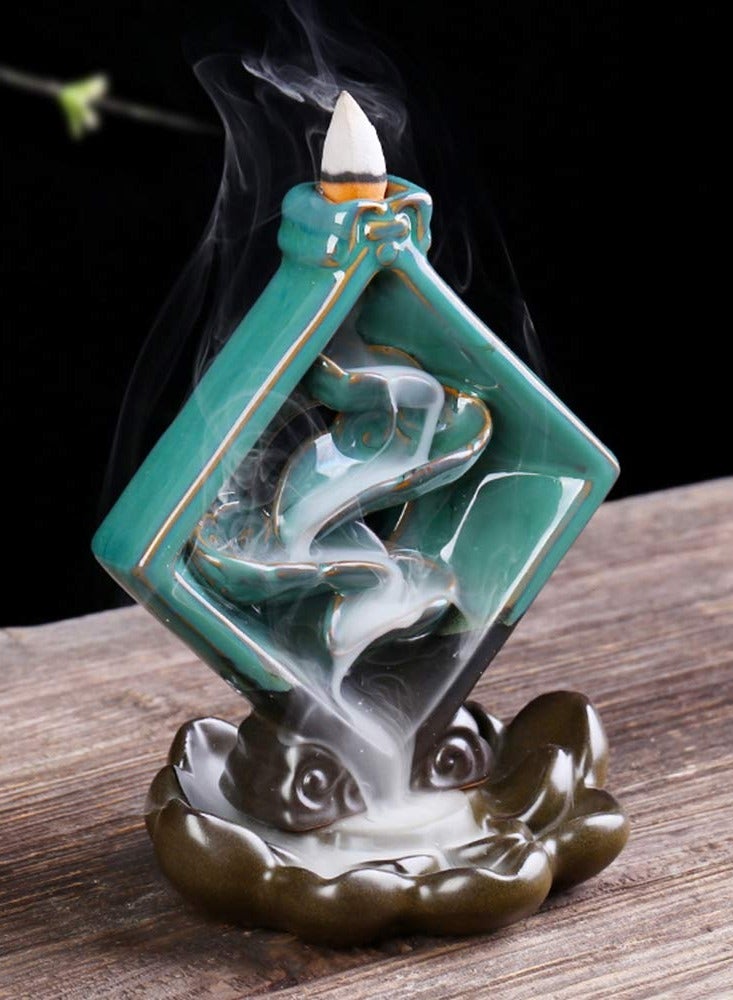 موقد بخور مرتجع، حامل بخور مرتجع من ، موقد بخور شلال من السيراميك لتزيين المنزل مع 40 مخروط بخور مرتجع للعلاج بالروائح والتأمل - Image 1